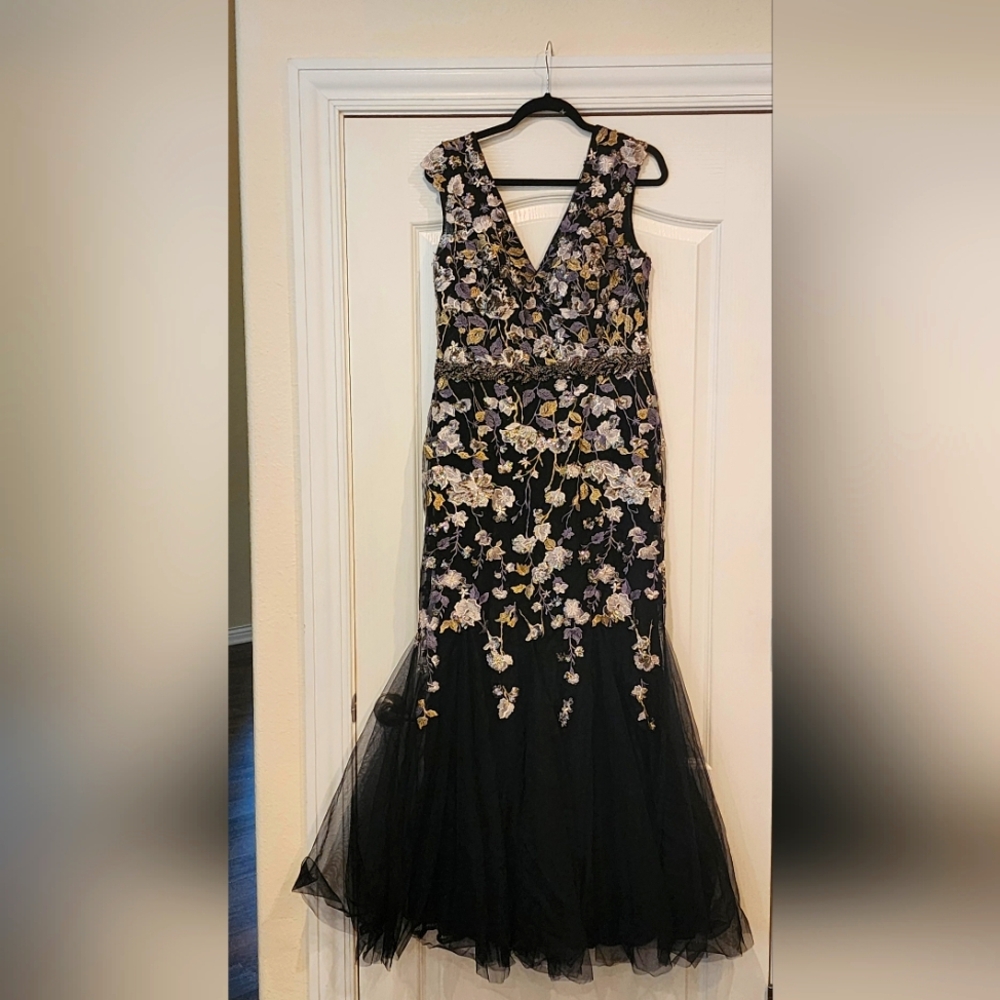 Elegant Black Floral Evening Gown